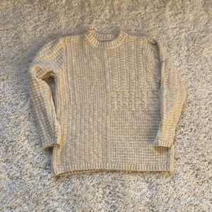 Lou & Grey | Checkered Knit Sweater in White and Cream | Size Small